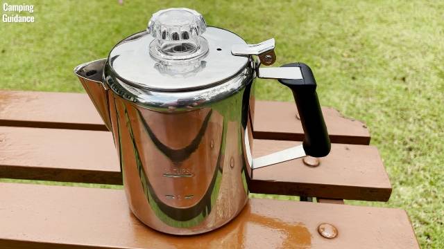 I placed the GSI Outdoors Glacier 3-Cup Percolator on a table outdoors.