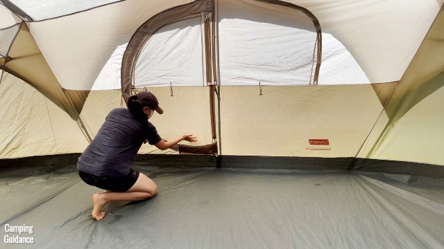 I found that the dark brown fabric of the WeatherMaster 10-Person Tent was damp after an hour of heavy rain.