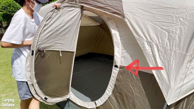 The hinged D-door of the WeatherMaster 10-Person Tent comes with Velcro attachments to keep it the door closed, even if you don't want to zip it up.