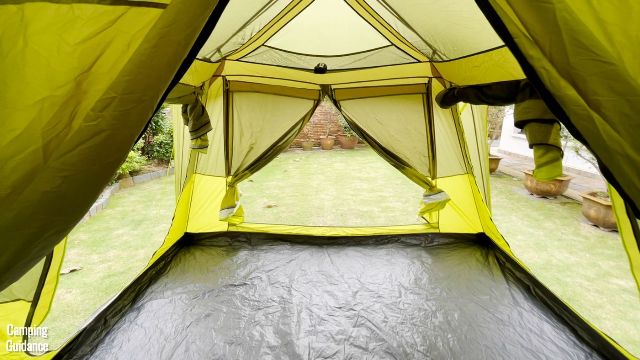 This is a picture of all 3 doors inside the Outdoor Products 10-Person Instant Cabin Tent.