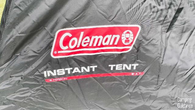 The logo of the Coleman Instant Tent 4. Notice at the bottom, that the marketed dimensions are provided. It says 8' x 7'.