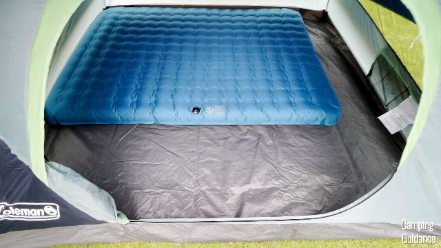 This is what the Coleman Skydome 4-Person Tent looks like with 1 queen bed in it.