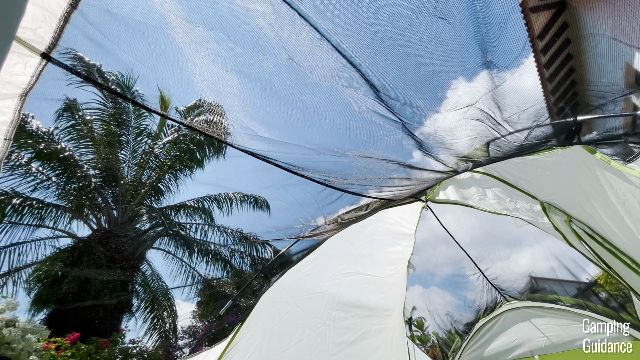 This is what the ceiling mesh panels of the Coleman Montana 8-Person Tent look like with the rainfly taken off.