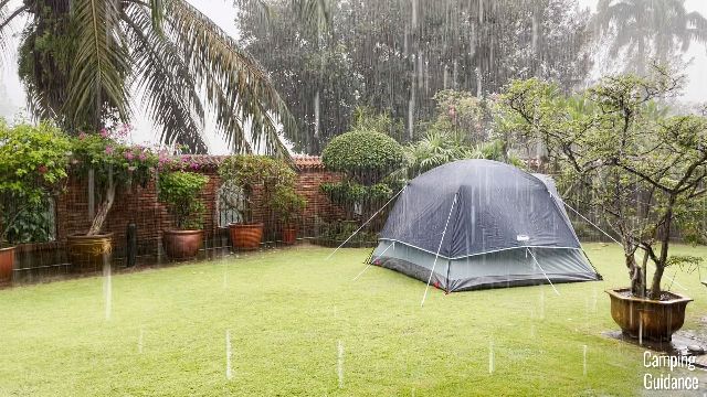 The Coleman Skydome Tent in my yard in heavy rain.