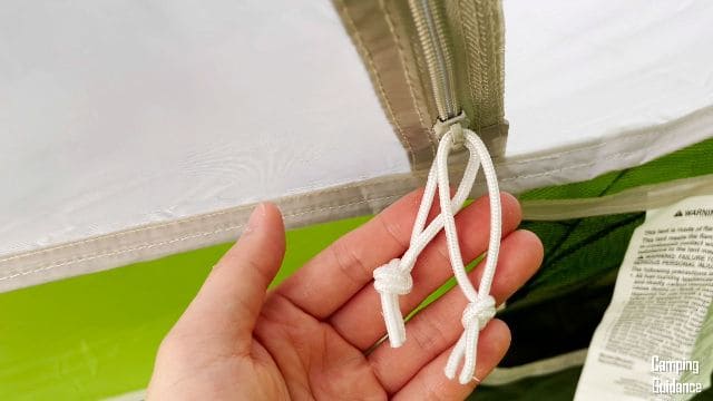 Each window of the Coleman Evanston 6-Person Tent comes with 2 white zippers.
