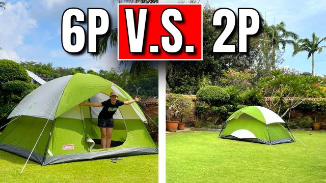 This is a picture of me in my Coleman Sundome 6-Person Tent (left) and also my Coleman Sundome 2-Person Tent in my yard (right).