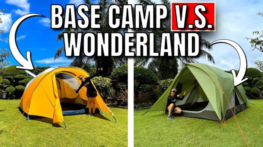 This is both the REI Base Camp 6 (left) and the REI Wonderland 6 (right) in my yard.