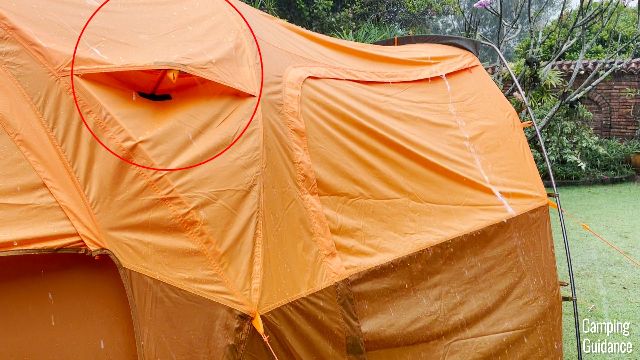 A close-up shot of The North Face Wawona 6 in heavy rain.