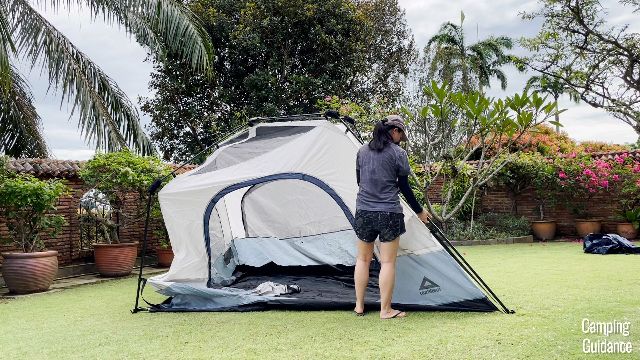 The author setting up the Caddis Rapid 6 Instant Tent