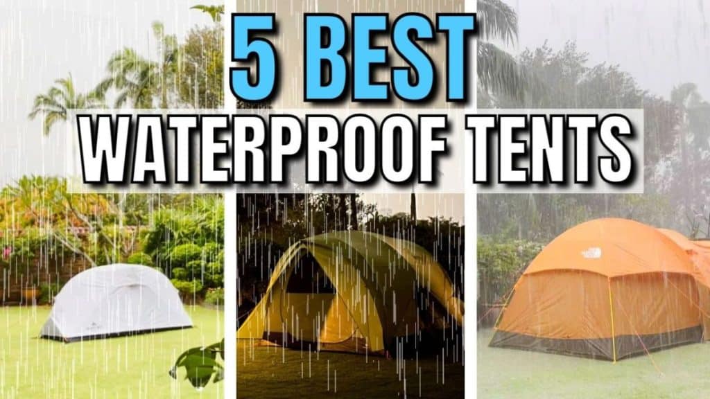 The author testing 3 of the best waterproof tents in her yard.