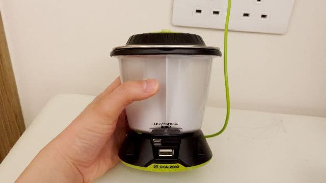 The author charging the Goal Zero Lighthouse Core lantern.