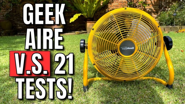 The author's Geek Aire Portable Camping Fan on the ground.