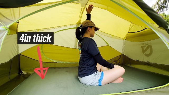 The author sitting under the peak height of the Nemo Aurora 2.