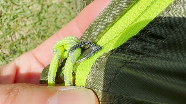 A close-up of a zipper on the Nemo Aurora 2.