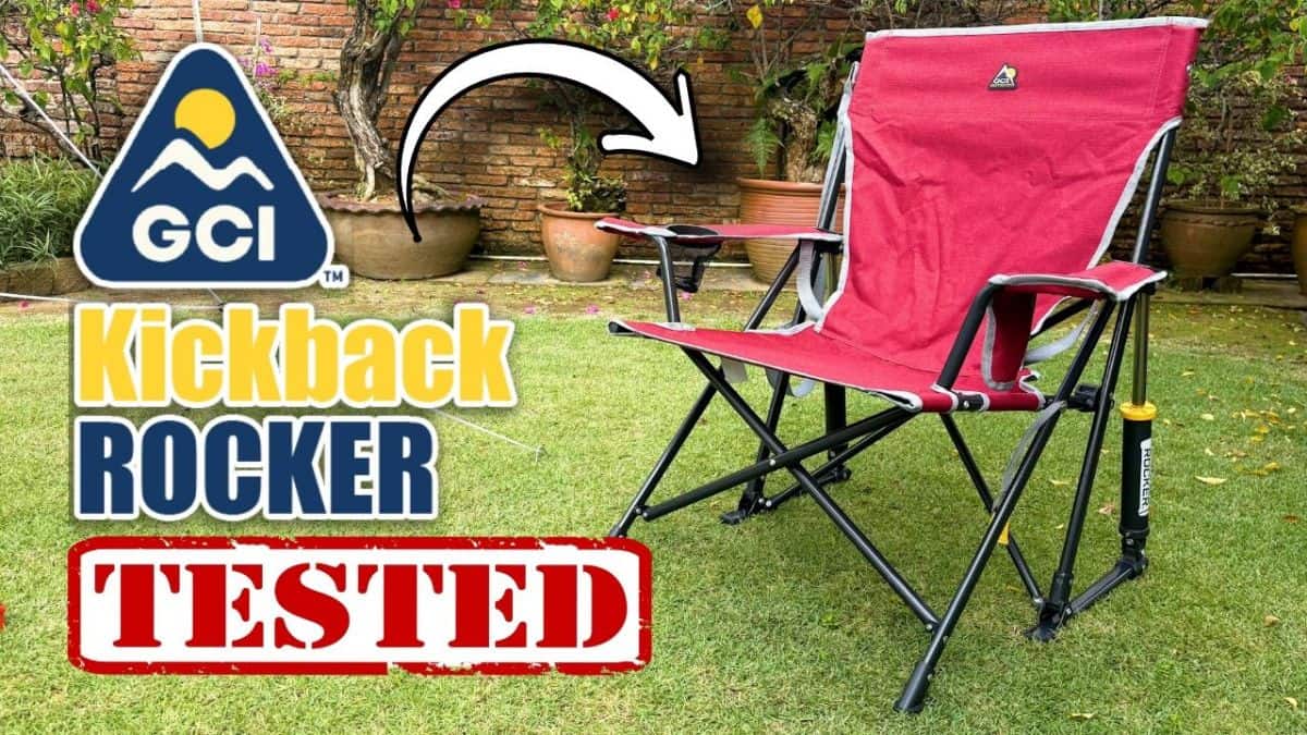 The author testing the GCI Outdoor Kickback Rocker.