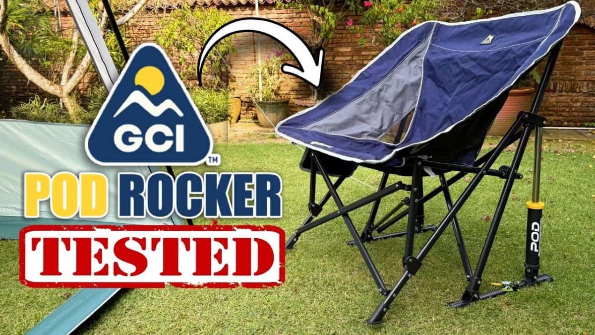 The author testing the GCI Outdoor Pod Rocker.